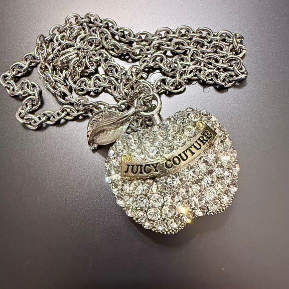 RARE Juicy Couture Silver Tone Puffed Apple Pendant Necklace - Picture 3 of 9